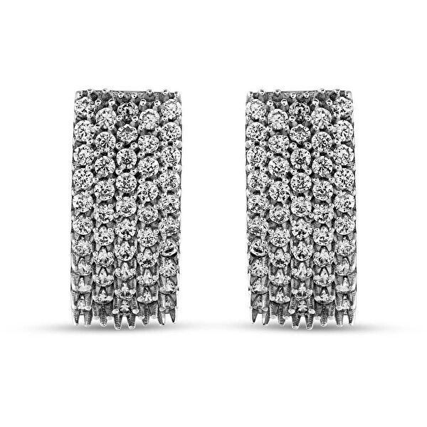 Hedgehog Beyaz Bombeli Dikdörtgen Tasarımlı Gümüş Küpe