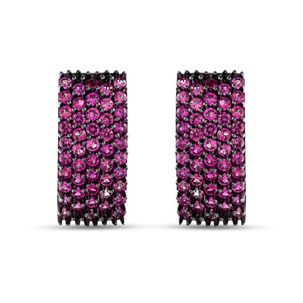 Hedgehog Pembe Bombeli Dikdörtgen Tasarımlı Rodajlı Gümüş Küpe