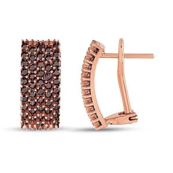 Hedgehog Kahverengi Bombeli Dikdörtgen Tasarımlı Altın Renkli Gümüş Küpe