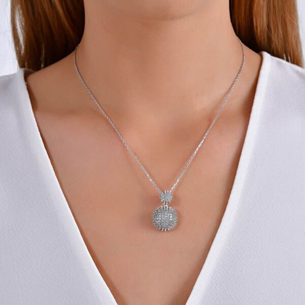 Hedgehog Beyaz Yarım Top - Altı Düz Gümüş Kolye