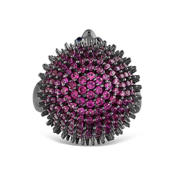 Hedgehog Fuşya Kirpi Tasarımlı Rodajlı Gümüş Yüzük