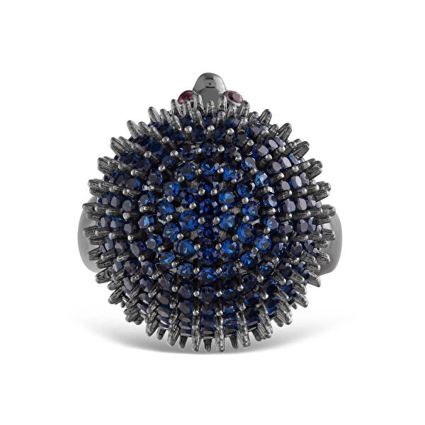 Hedgehog Mavi Kirpi Tasarımlı Rodajlı Gümüş Yüzük