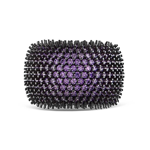 Hedgehog Mor Yarımtur Rodajlı Gümüş Yüzük