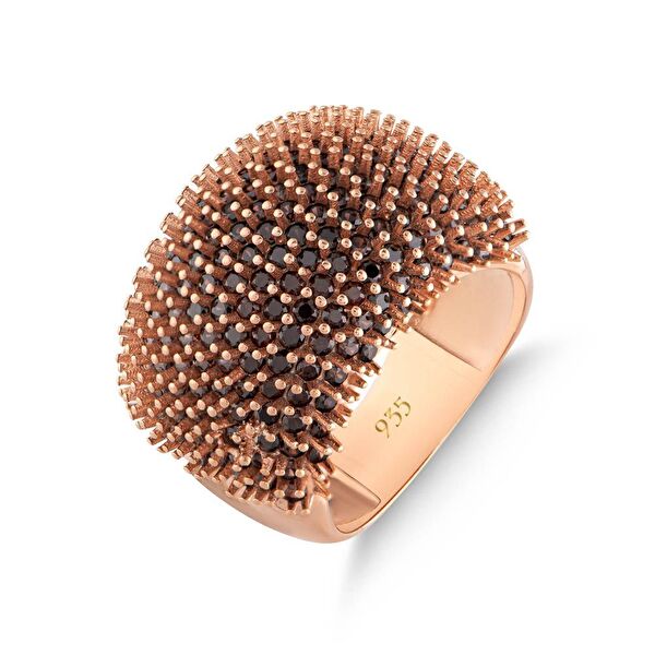 Hedgehog Kahverengi Yarımtur Rose Altın Renkli Gümüş Yüzük