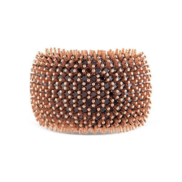 Hedgehog Kahverengi Yarımtur Rose Altın Renkli Gümüş Yüzük