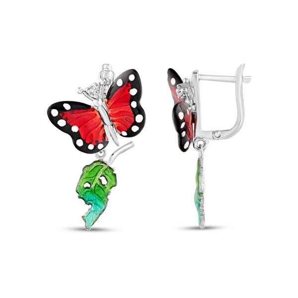 Monarch Butterfly Model-2 Gümüş Küpe