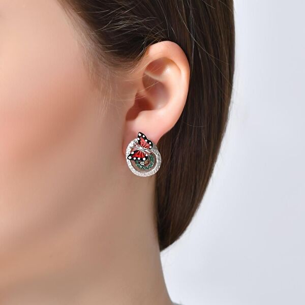 Monarch Butterfly MBHE0020-CZ Gümüş Küpe