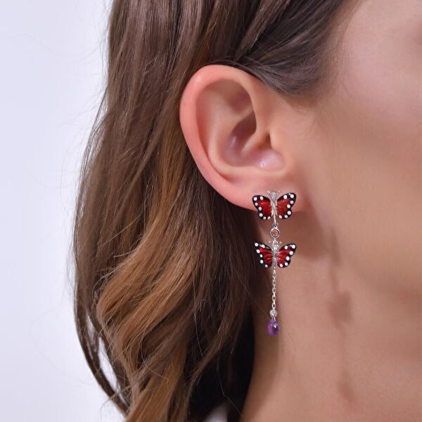 Monarch Butterfly Model-8 Gümüş Küpe