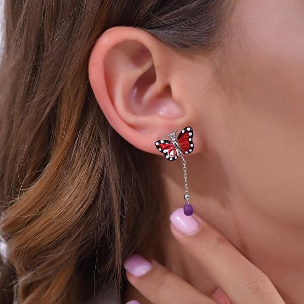 Monarch Butterfly Model-9 Gümüş Küpe