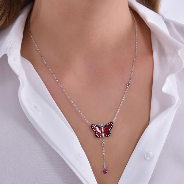 Monarch Butterfly Model-9 Gümüş Kolye