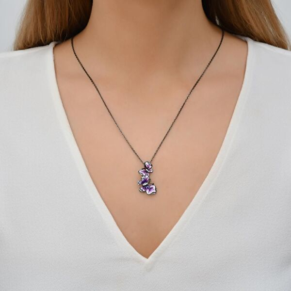 Heaven Koleksiyonu Kelebek Tasarımlı Taşlı Gümüş Kolye