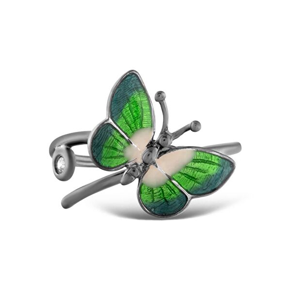 Night Yeşil Kelebek Tasarımlı Gümüş Yüzük