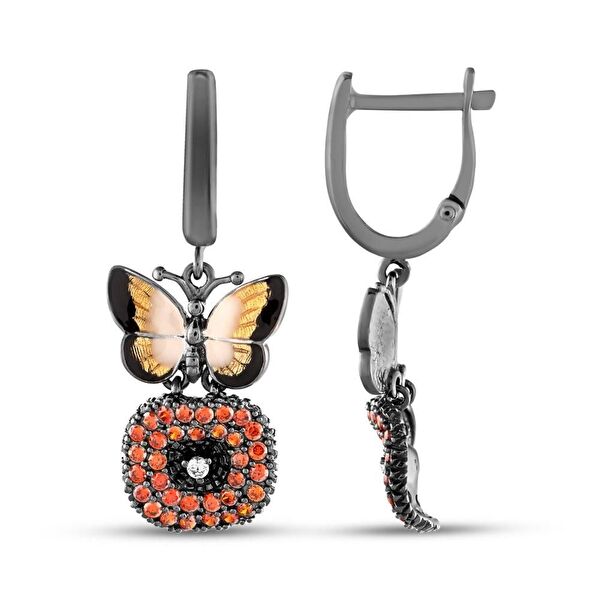 Night Paveli Kahverengi Kelebek Tasarımlı Askılı Gümüş Küpe