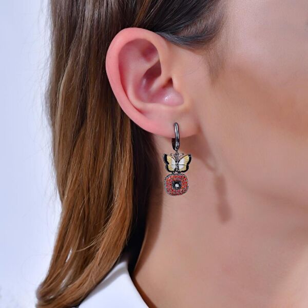 Night Paveli Kahverengi Kelebek Tasarımlı Askılı Gümüş Küpe