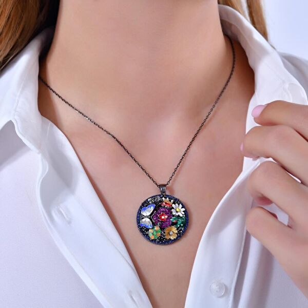 Night Cennet Bahçesi Model-4 Zincirli Gümüş Kolye