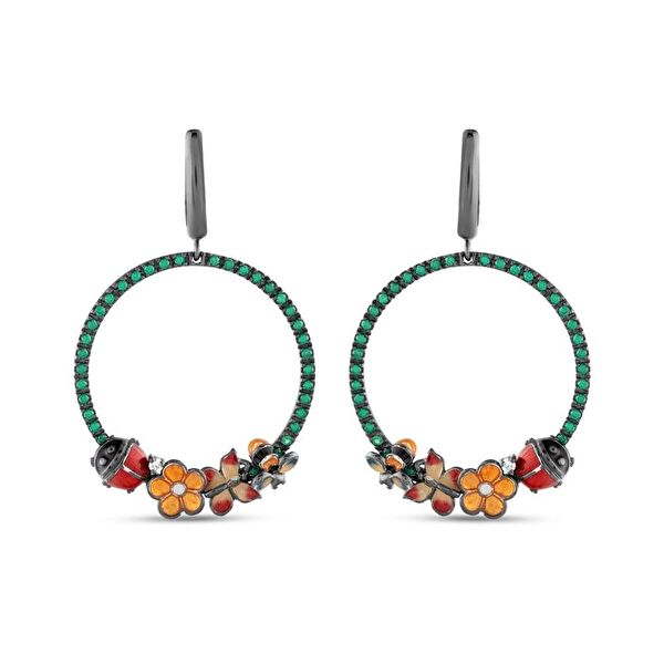 Night Çiçek Bahçesi Model-4 Halkalı Gümüş Küpe