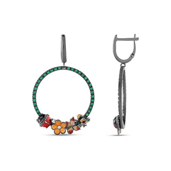 Night Çiçek Bahçesi Model-4 Halkalı Gümüş Küpe