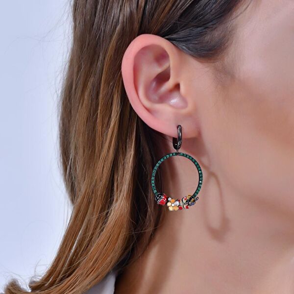 Night Çiçek Bahçesi Model-4 Halkalı Gümüş Küpe