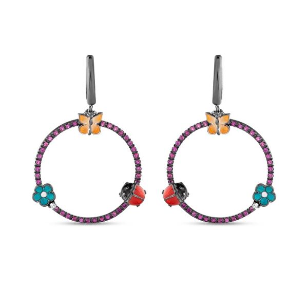 Night Kelebek - Uğur Böceği - Çiçek Tasarımlı Gümüş Küpe