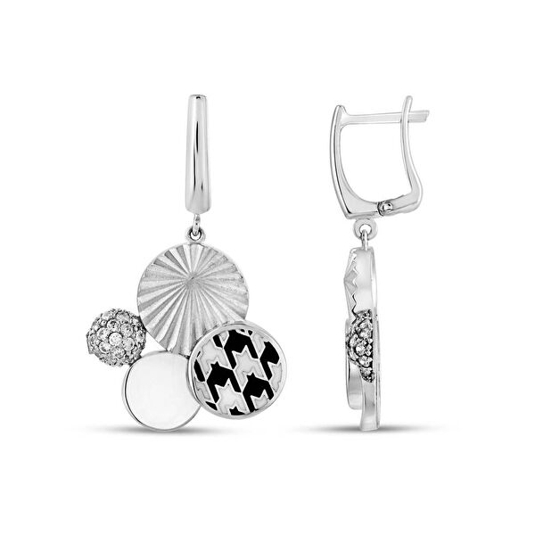 Pied De Poule Model-3 Gümüş Küpe