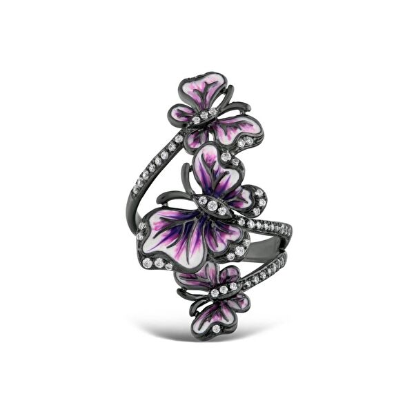 Heaven Koleksiyonu Kelebek Tasarımlı Taşlı Gümüş Yüzük