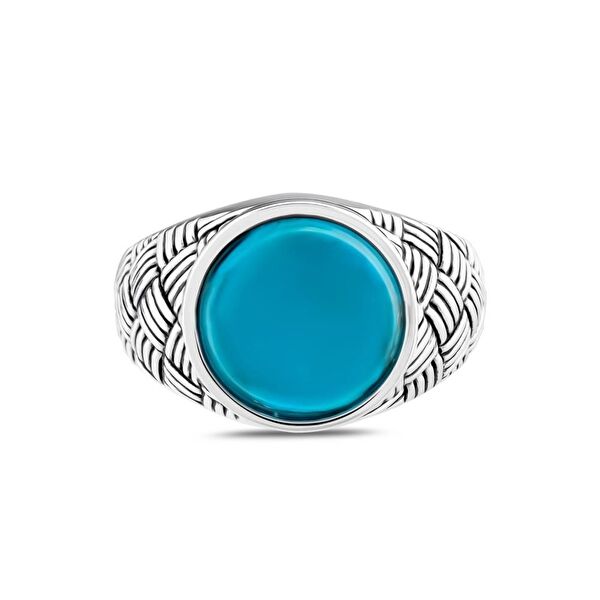 Bravoman Turkuaz Taşlı Yuvarlak Gümüş Yüzük