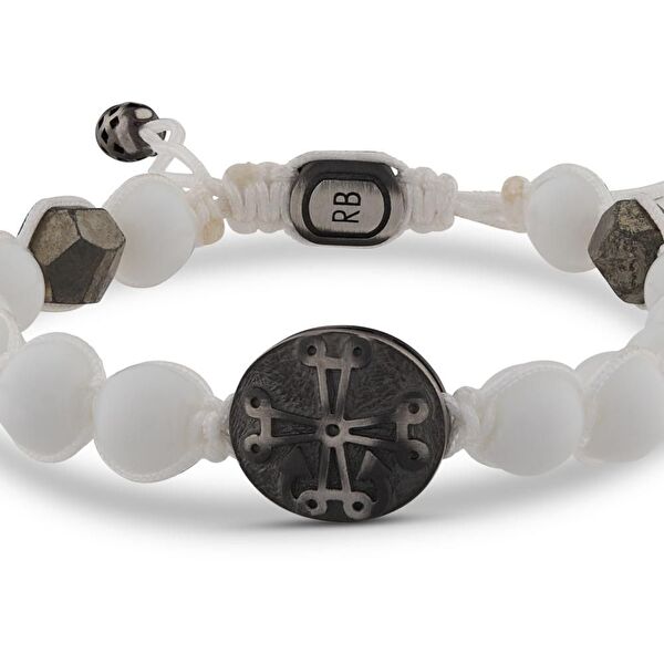 Santa Claus Çapalı Haç Sembollü Beyaz Örgü Gümüş Bileklik