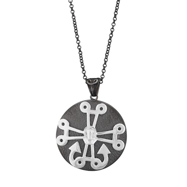 Santa Claus Çapalı Haç Noel Baba Tasarımlı Gümüş Kolye