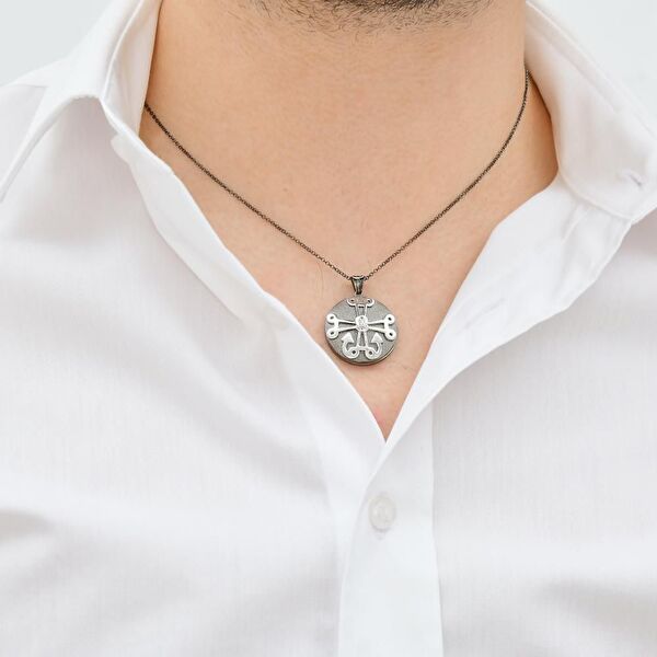 Santa Claus Çapalı Haç Noel Baba Tasarımlı Gümüş Kolye