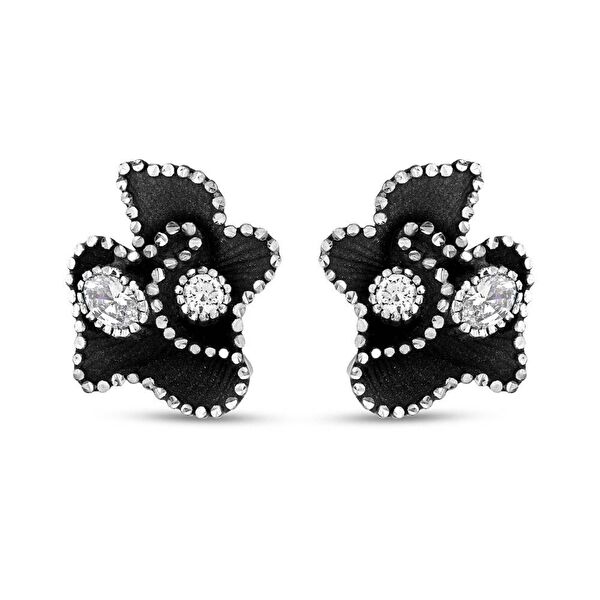 Soul Dance Model-1 Kuzey Işıkları Motifli Siyah Gümüş Küpe