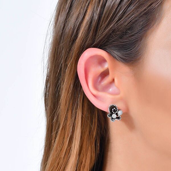 Soul Dance Model-3 Kuzey Işıkları Motifli Siyah Gümüş Küpe