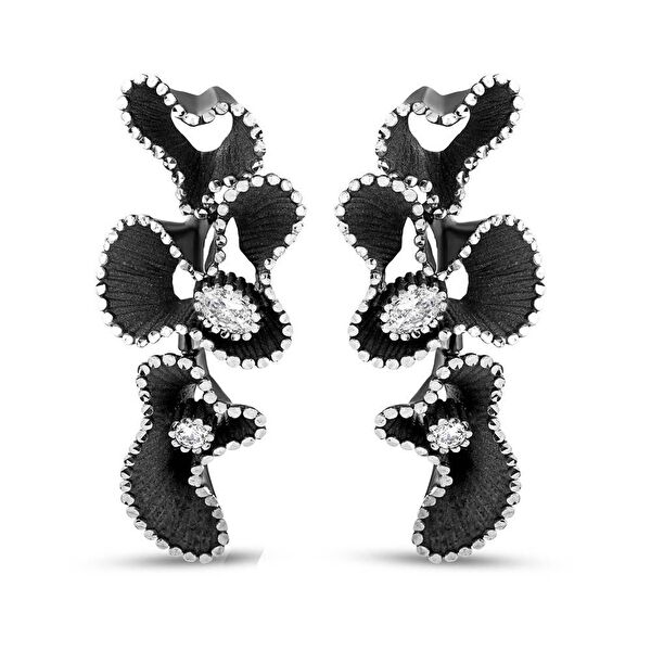 Soul Dance Model-6 Kuzey Işıkları Motifli Siyah Gümüş Küpe