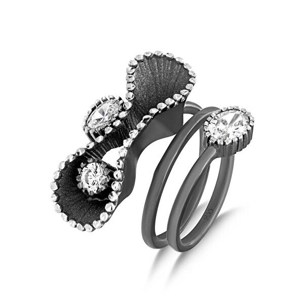 Soul Dance Model-5 Kuzey Işıkları Motifli Siyah Gümüş Yüzük