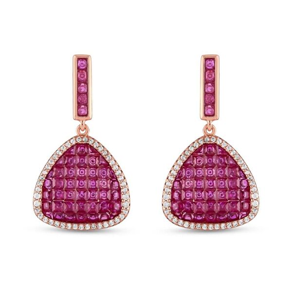 Eclat Pembe Üçgen Gümüş Küpe