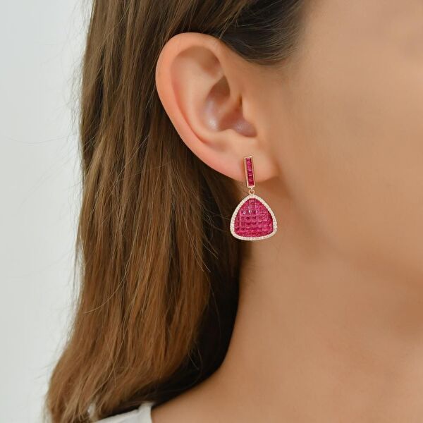 Eclat Pembe Üçgen Gümüş Küpe