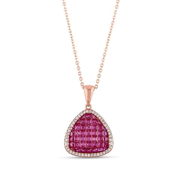 Eclat Pembe Üçgen Gümüş Kolye