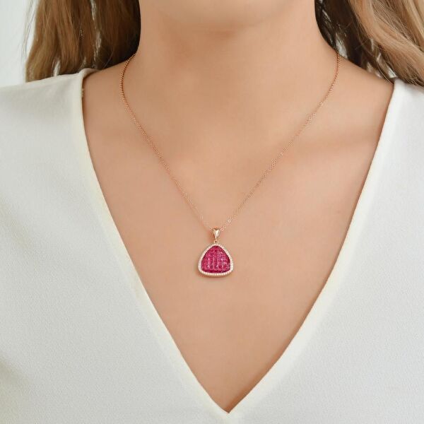 Eclat Pembe Üçgen Gümüş Kolye