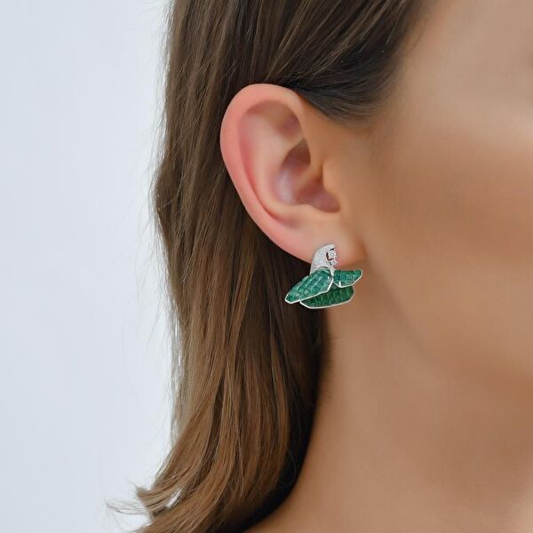 Eclat Yeşil Gelincik Gümüş Küpe