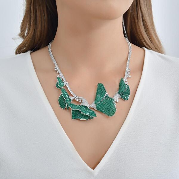 Eclat Yeşil Gelincik Gümüş Kolye