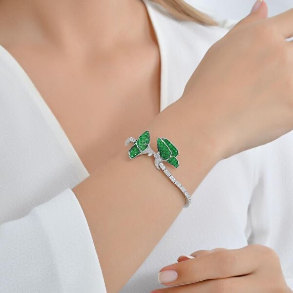 Eclat Yeşil Gelincik Gümüş Bileklik