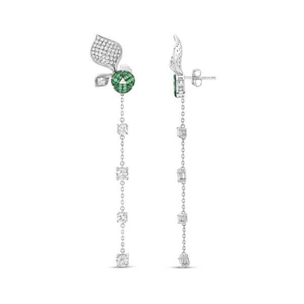 Eclat Yeşil Gonca Gümüş Küpe