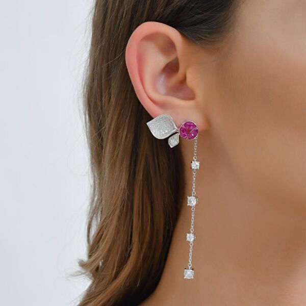 Eclat Pembe Gonca Gümüş Küpe