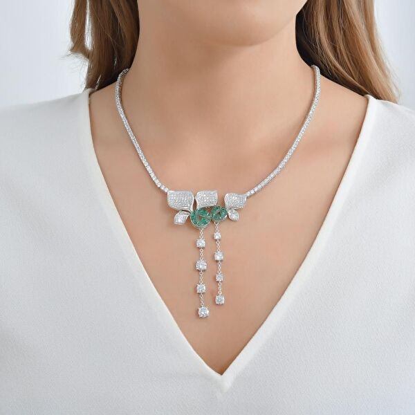 Eclat Yeşil Gonca Gümüş Kolye