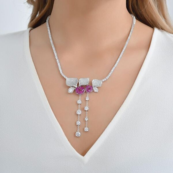 Eclat Pembe Gonca Gümüş Kolye