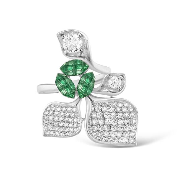 Eclat Yeşil Gonca Gümüş Yüzük