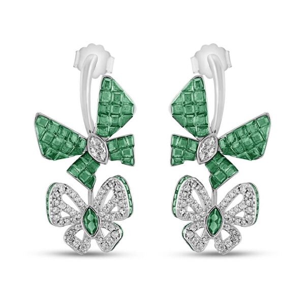 Eclat Yeşil Kelebekli Gümüş Küpe