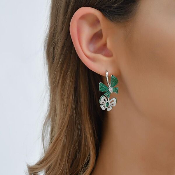 Eclat Yeşil Kelebekli Gümüş Küpe