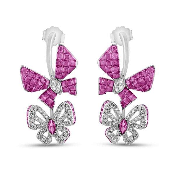 Eclat Pembe Kelebekli Gümüş Küpe