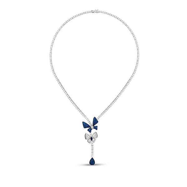 Eclat Mavi Kelebekli Gümüş Kolye