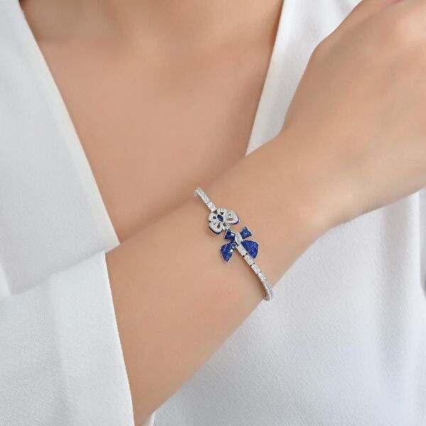 Eclat Mavi Kelebekli Gümüş Bileklik